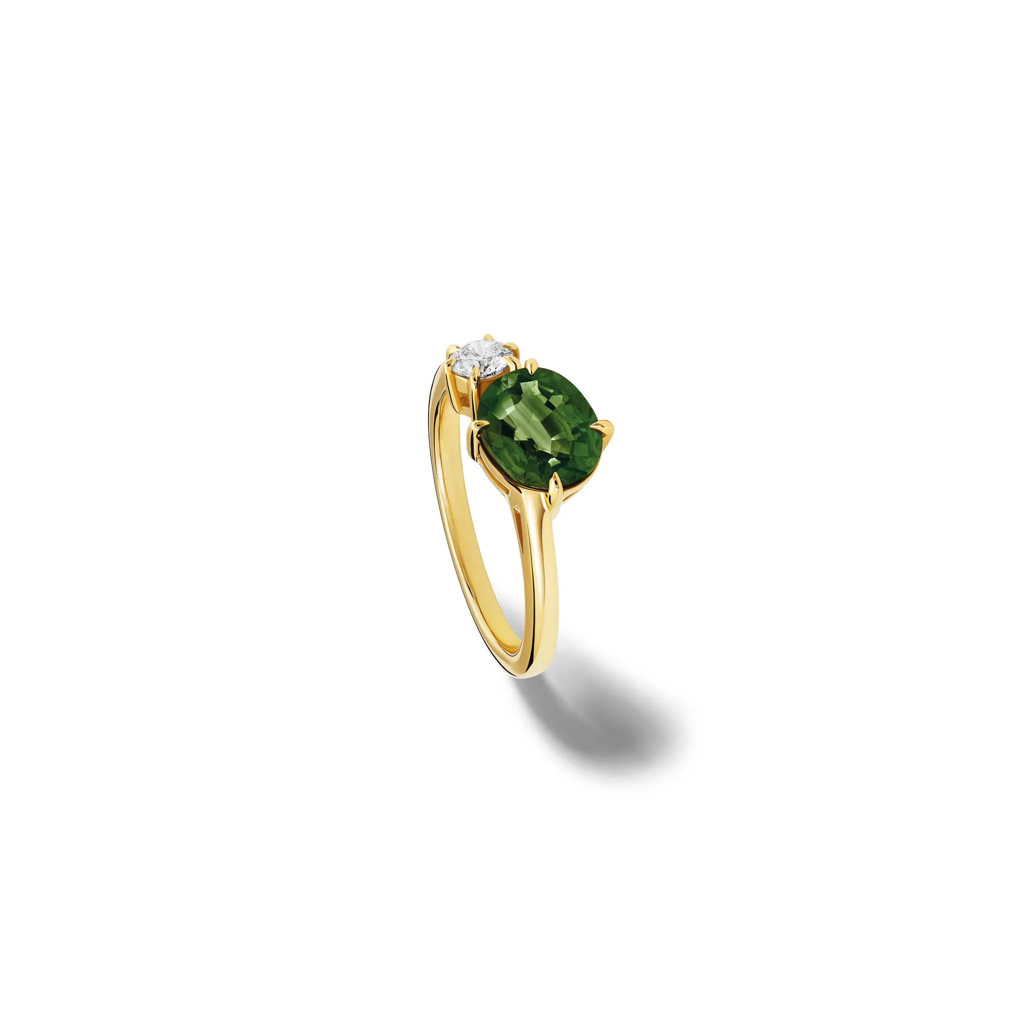 Toi et Moi Engagement Ring 18ct Yellow Gold - Green Sapphire & Diamond