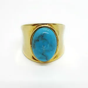 Turquoise Cabochon 18k Gold Vermeil Sterling Ring Size 7.75