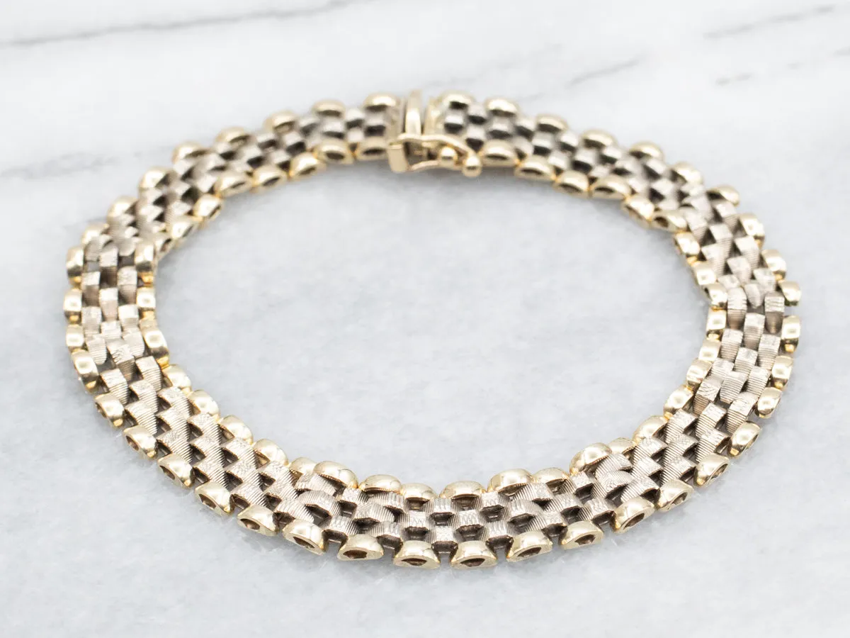 Two Tone Gold Mesh Link Chain Bracelet with Box Clasp