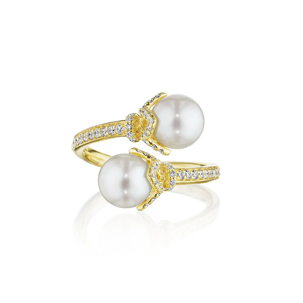 Verragio 18k Petal Cap Pearl Bypass Ring