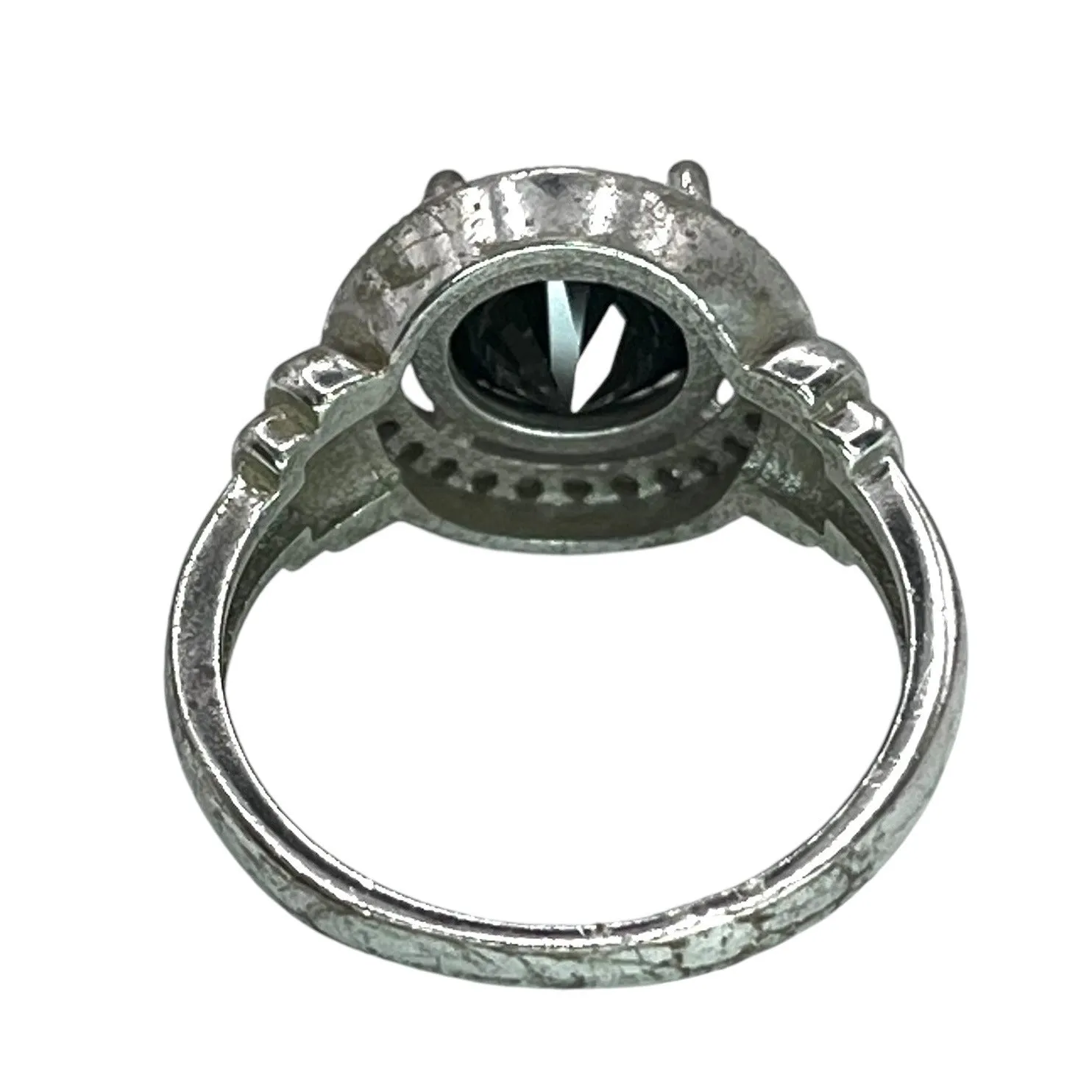 Vintage 925 Sterling Silver Round Black Crystal CZ Accent Halo Ring Size 6.75