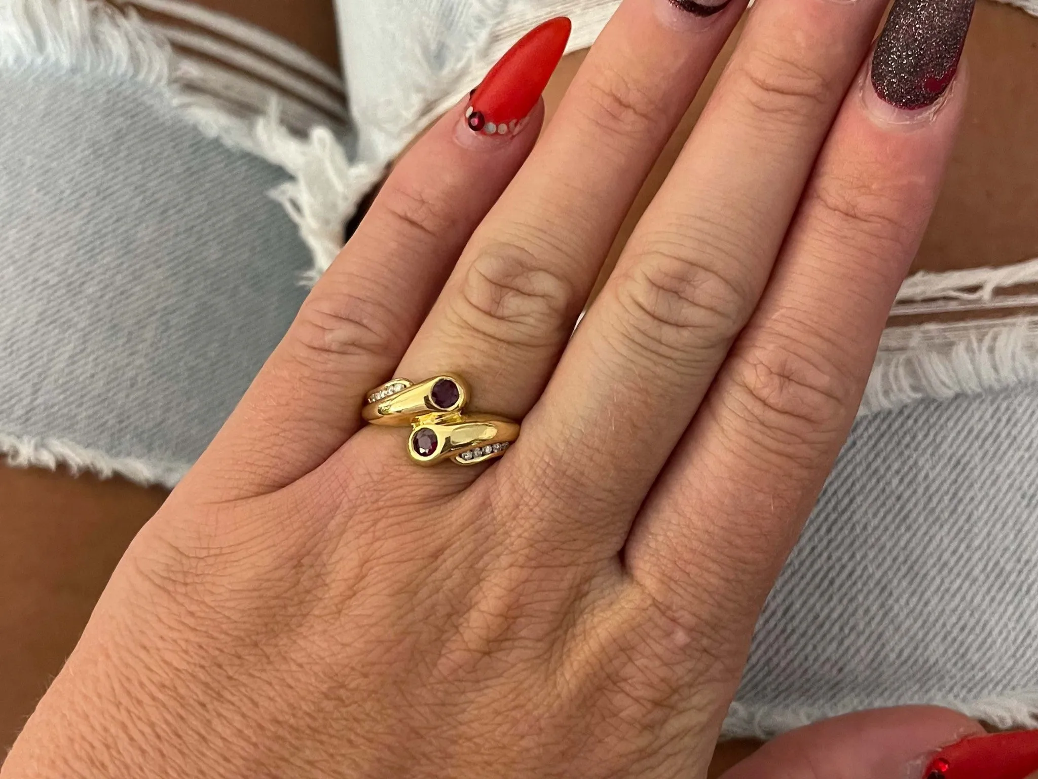 Vintage Ruby and Diamond Ring in 14k Yellow Gold