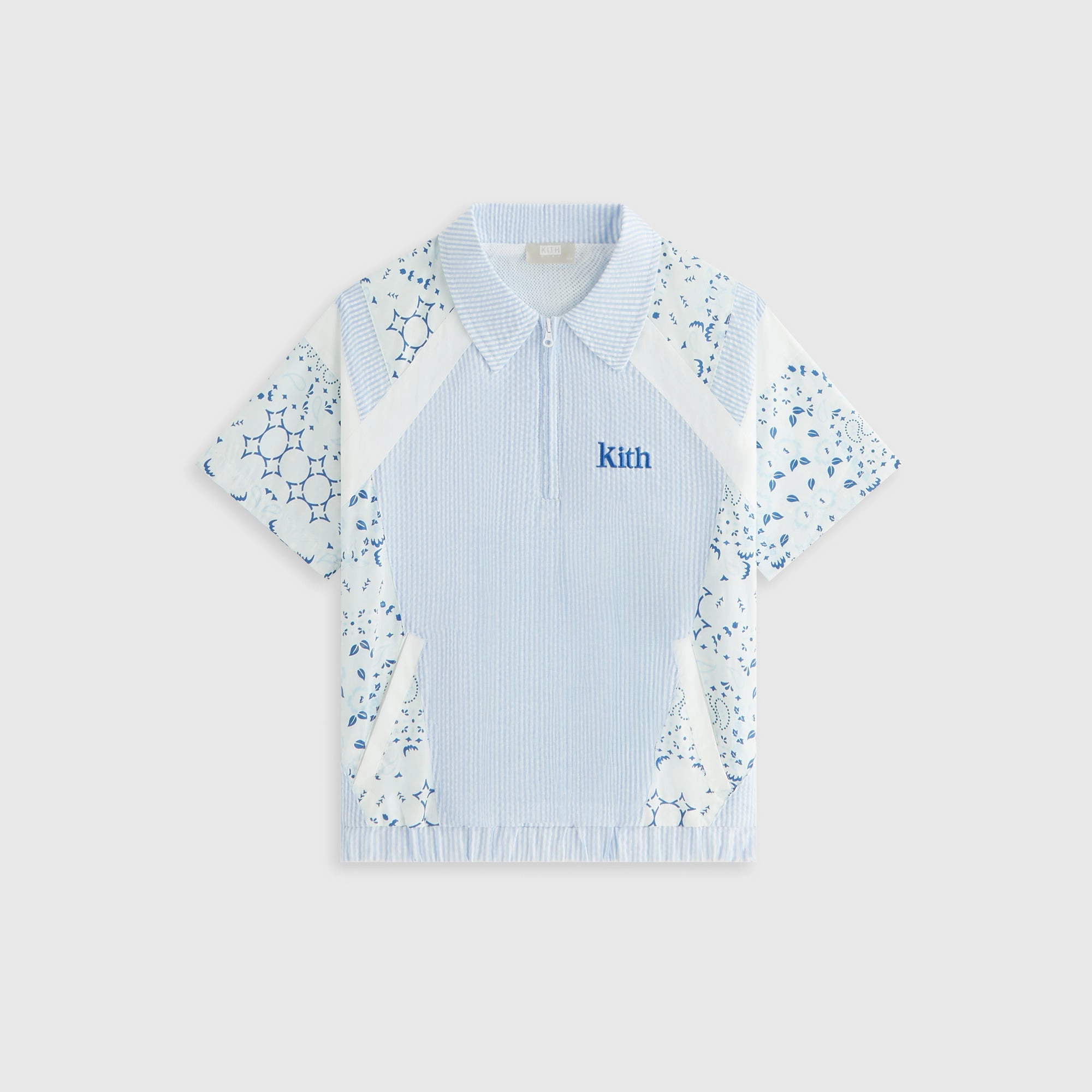 Kith Kids Patchwork Linden Quarter Zip Polo - Larimar Sleek Exceptional